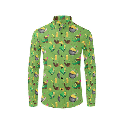 Shamrock Saint Patrick's Day Print Design LKS306 Men's Long Sleeve Dress Shirt