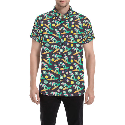 Surfboard T Rex Print Design LKS301 Men Short Sleeve Button Up Shirt