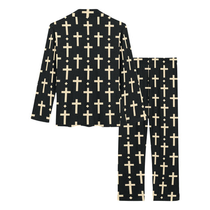 Cross Pattern Print Design 03 Women's Long Pajama Set