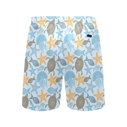 Polynesian Jellyfish Turtle Print Men's Swim Trunks Beach Shorts