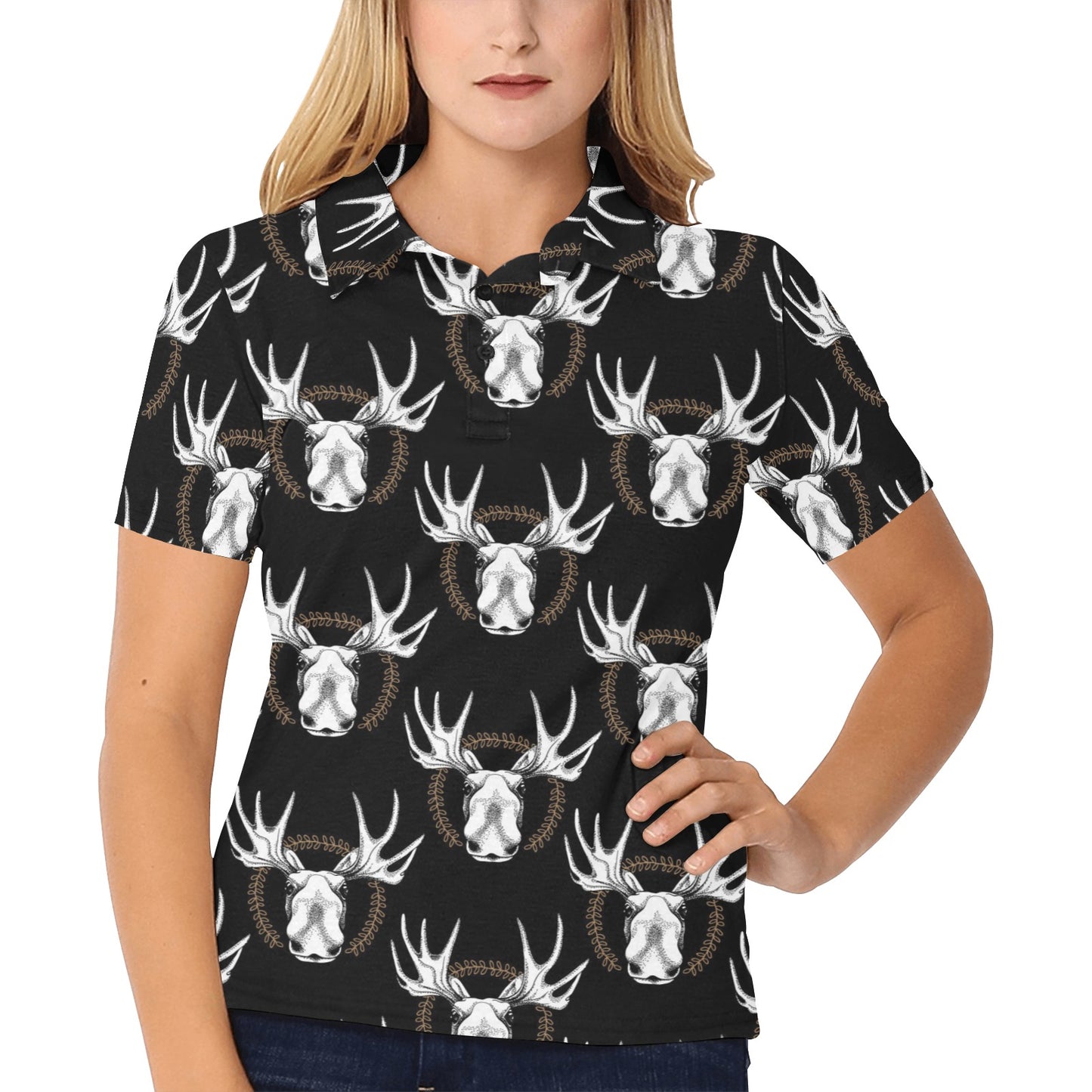 Moose Pattern Print Design 02 Women's Polo Shirt