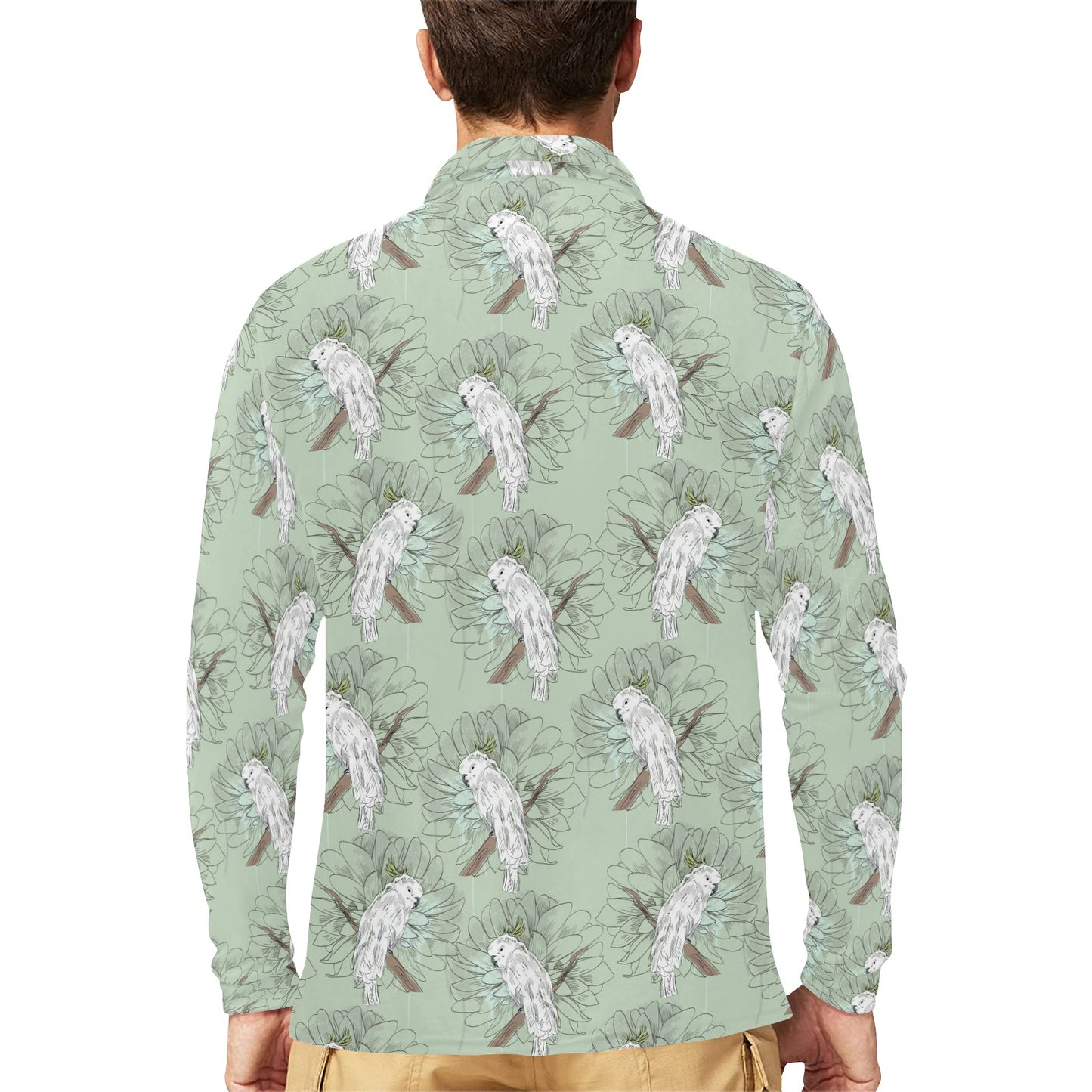 Cockatiel Pattern Print Design 01 Long Sleeve Polo Shirt For Men's