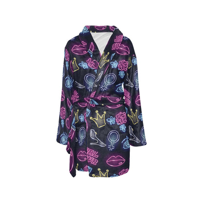 Lipstick Neon Pattern Print Design 02 Women's Fleece Robe