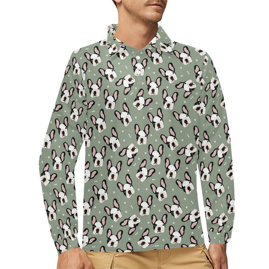 Boston Terrier Pattern Print Design 05 Long Sleeve Polo Shirt For Men's