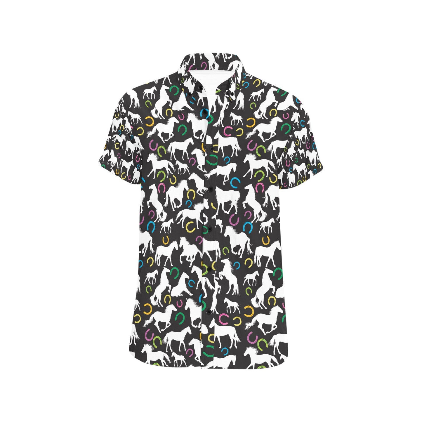 Horse Hoof Colorful Print Design LKS301 Men Short Sleeve Button Up Shirt