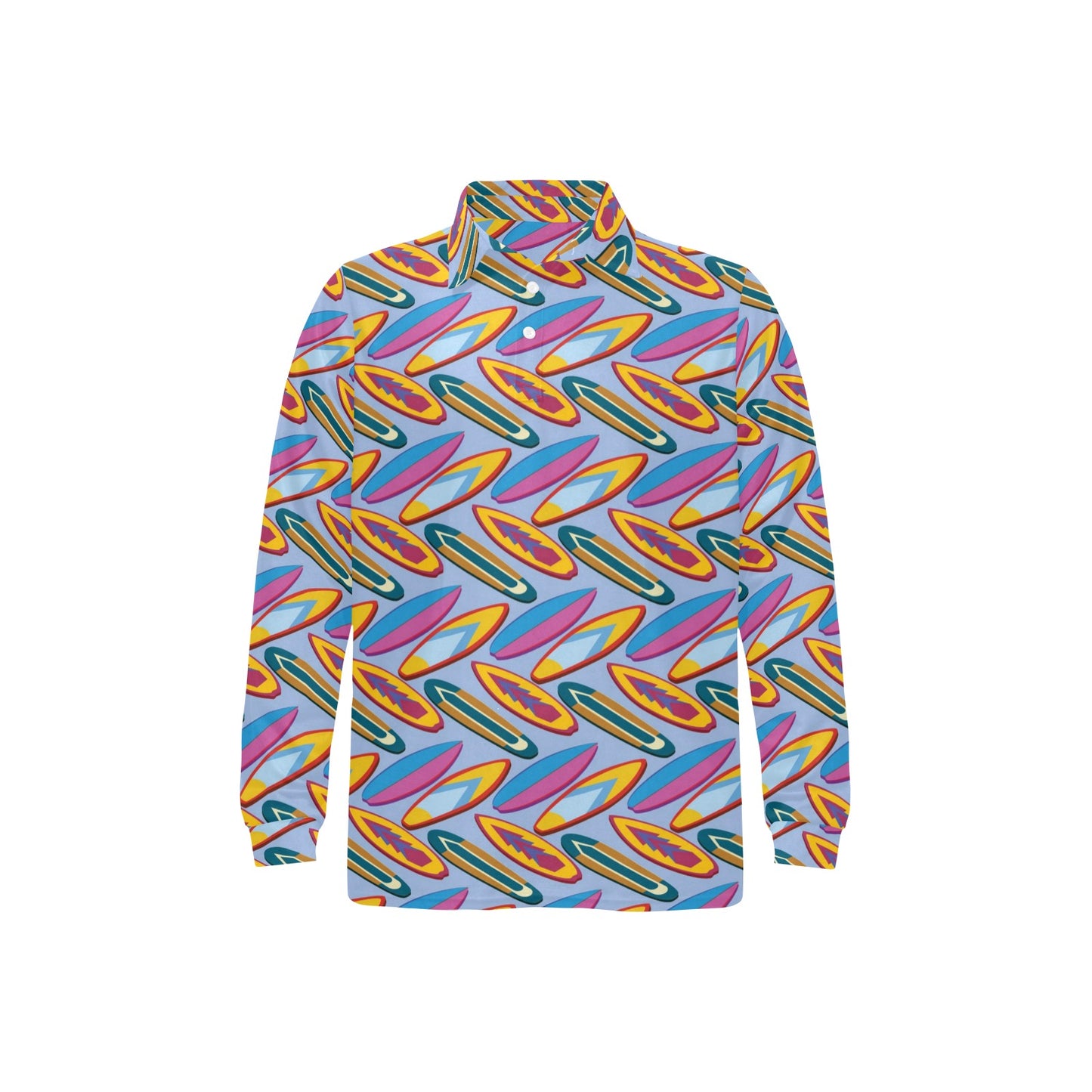 Surfboard Pattern Print Design LKS303 Long Sleeve Polo Shirt For Men's