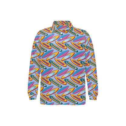 Surfboard Pattern Print Design LKS303 Long Sleeve Polo Shirt For Men's