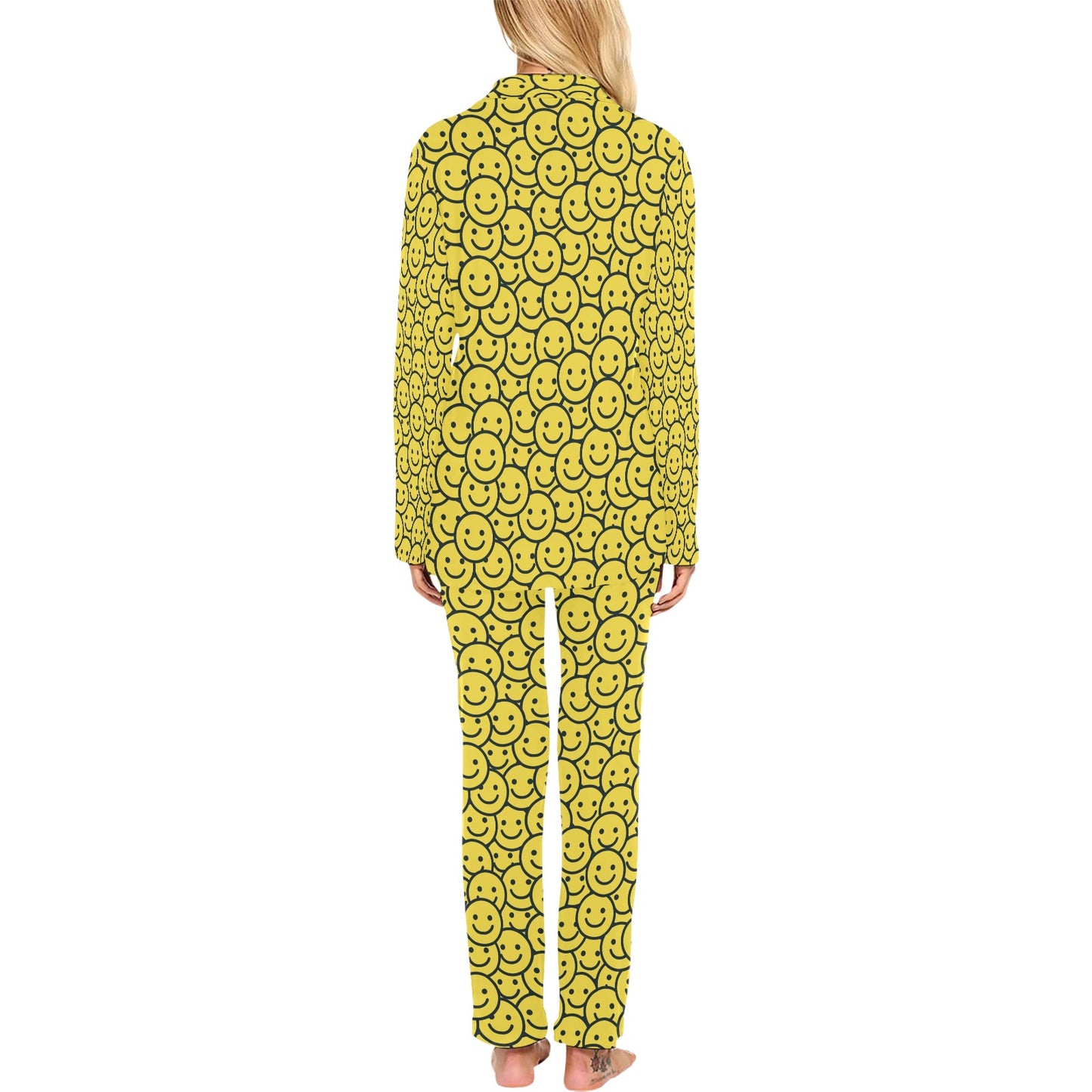 Smiley Face Emoji Print Design LKS302 Women's Long Pajama Set
