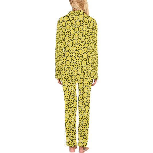 Smiley Face Emoji Print Design LKS302 Women's Long Pajama Set