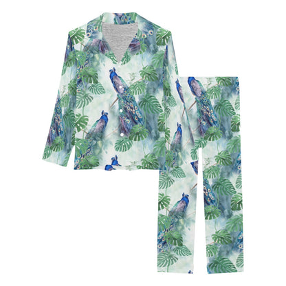 Peacock Pattern Print Design A02 Women's Long Pajama Set