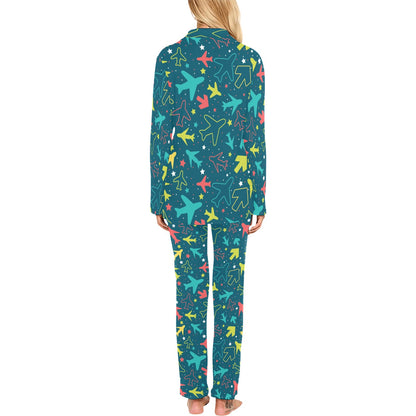 Airplane Pattern Print Design 05 Women's Long Pajama Set