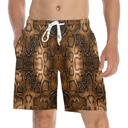 Snake Skin Brown Print Men's Swim Trunks Beach Shorts