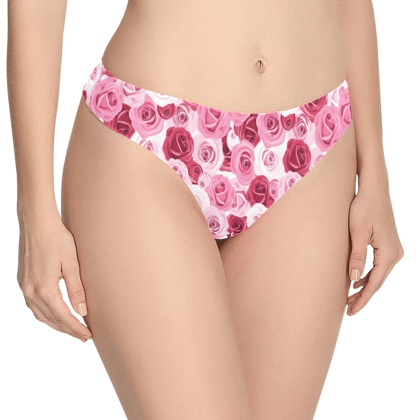 Pink Red Rose Pattern Print Women's Thongs