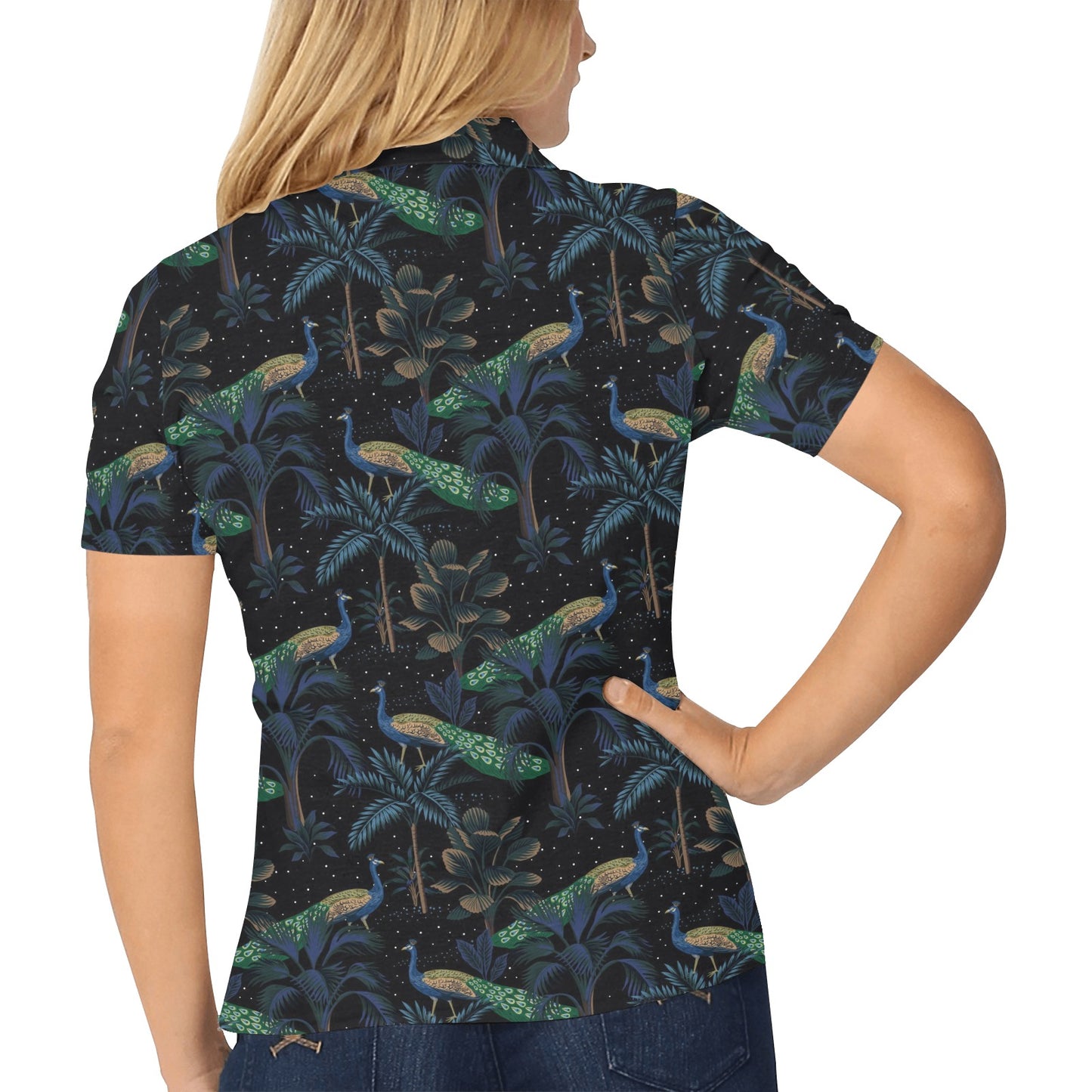 Rainforest Peacock Pattern Print Design A04 Women's Polo Shirt