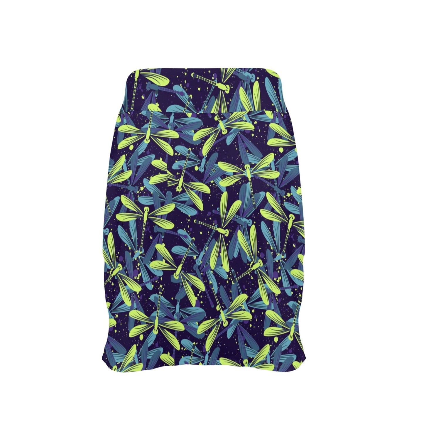 Dragonfly Lime Blue Print Pattern 17" Golf & Pickleball Skort with Pockets