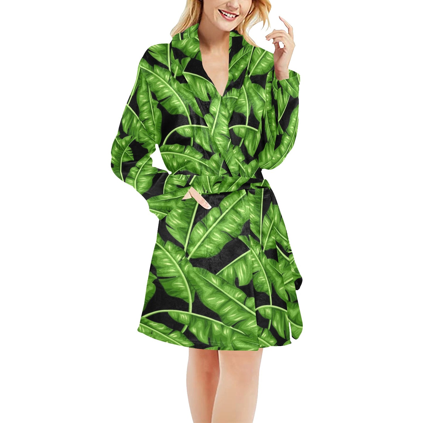 Banana Leaf Pattern Print Design BL01 Women's Fleece Robe