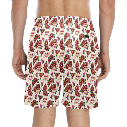 Old School Tattoo Rose Pattern Men's Swim Trunks Beach Shorts