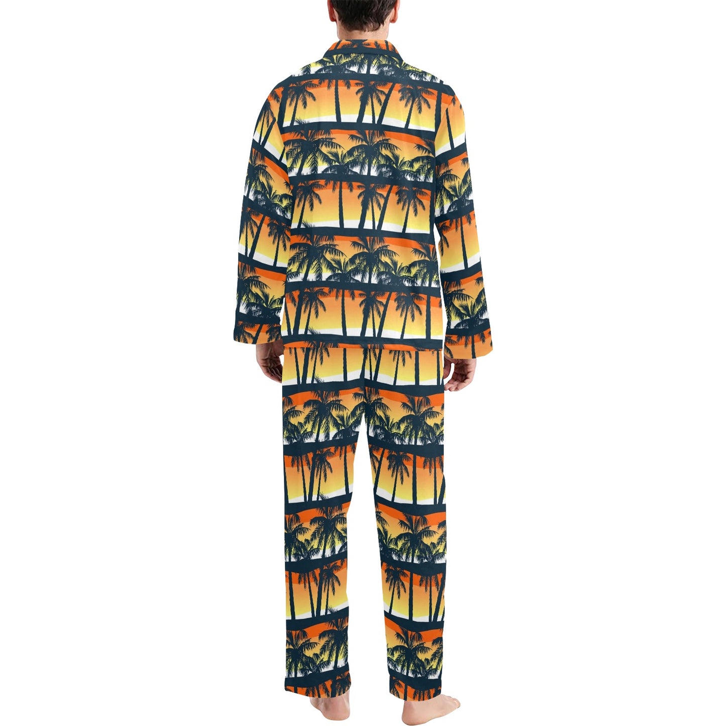 Palm Tree Pattern Print Design PT011 Men's Long Pajama Set