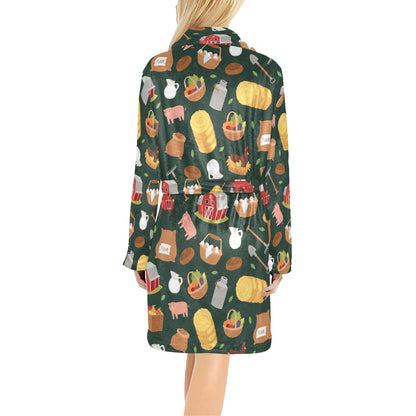 Agricultural Farm Print Design 02 Women's Fleece Robe