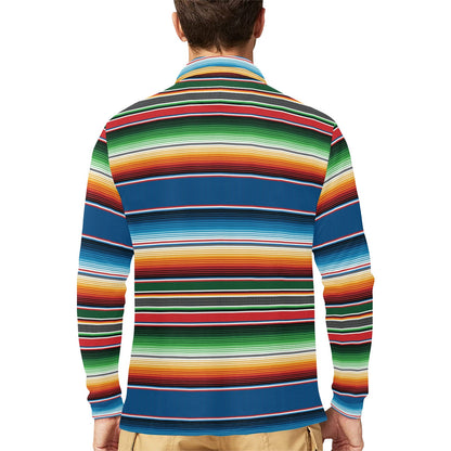 Serape Print Design LKS303 Long Sleeve Polo Shirt For Men's