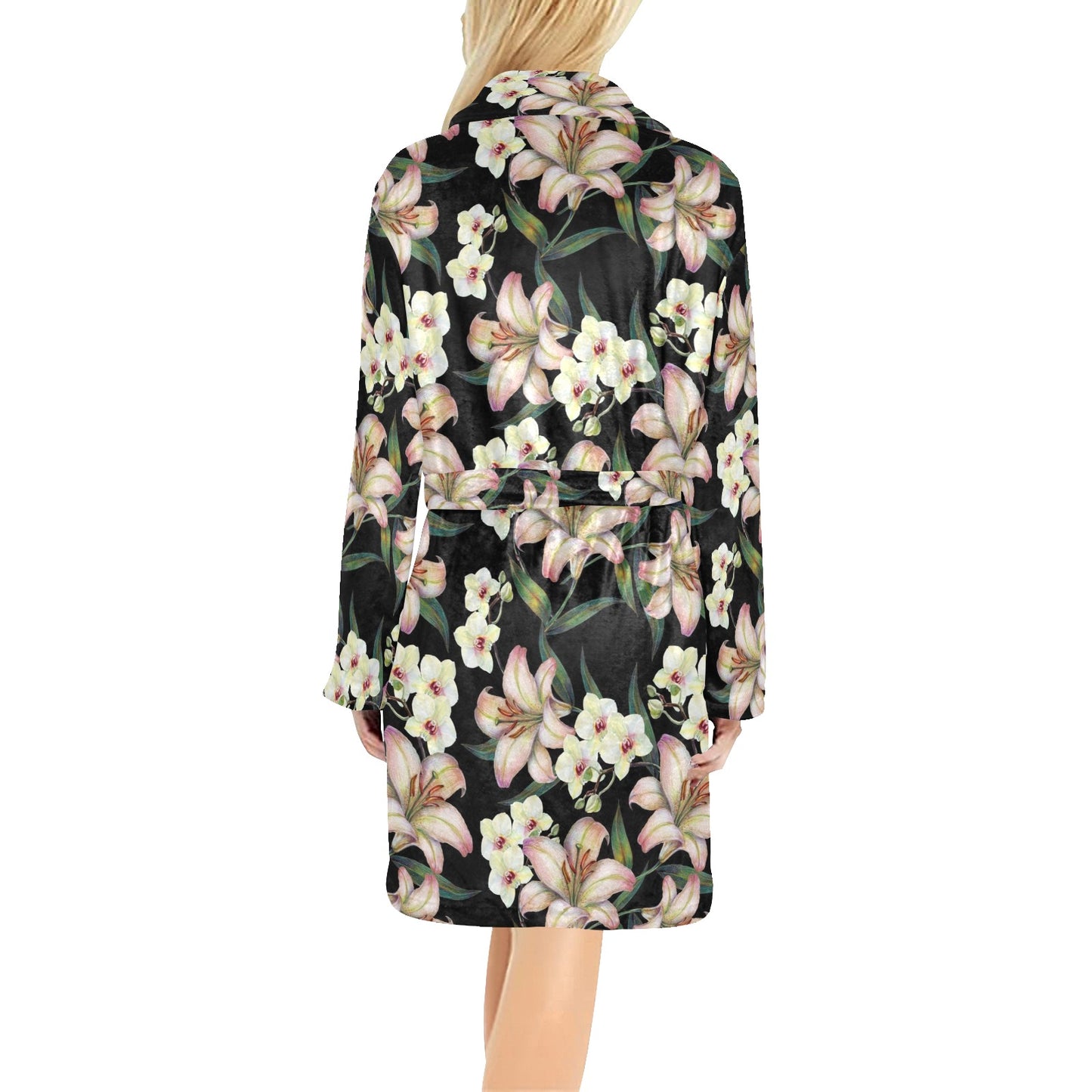 Lily Pattern Print Design LY03 Women's Fleece Robe