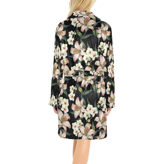 Lily Pattern Print Design LY03 Women's Fleece Robe