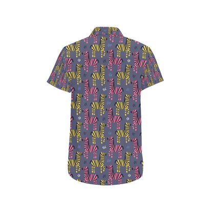 Zebra Print Design LKS303 Men Short Sleeve Button Up Shirt