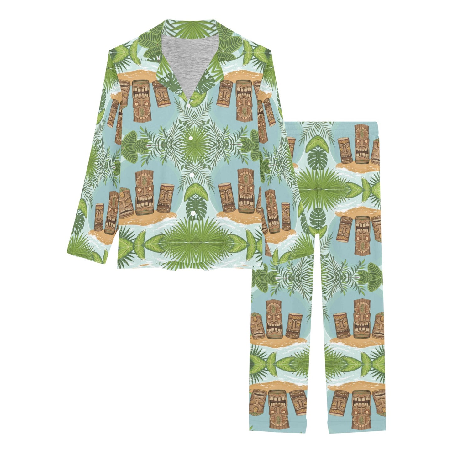 Tiki Wood Island Women's Long Pajama Set
