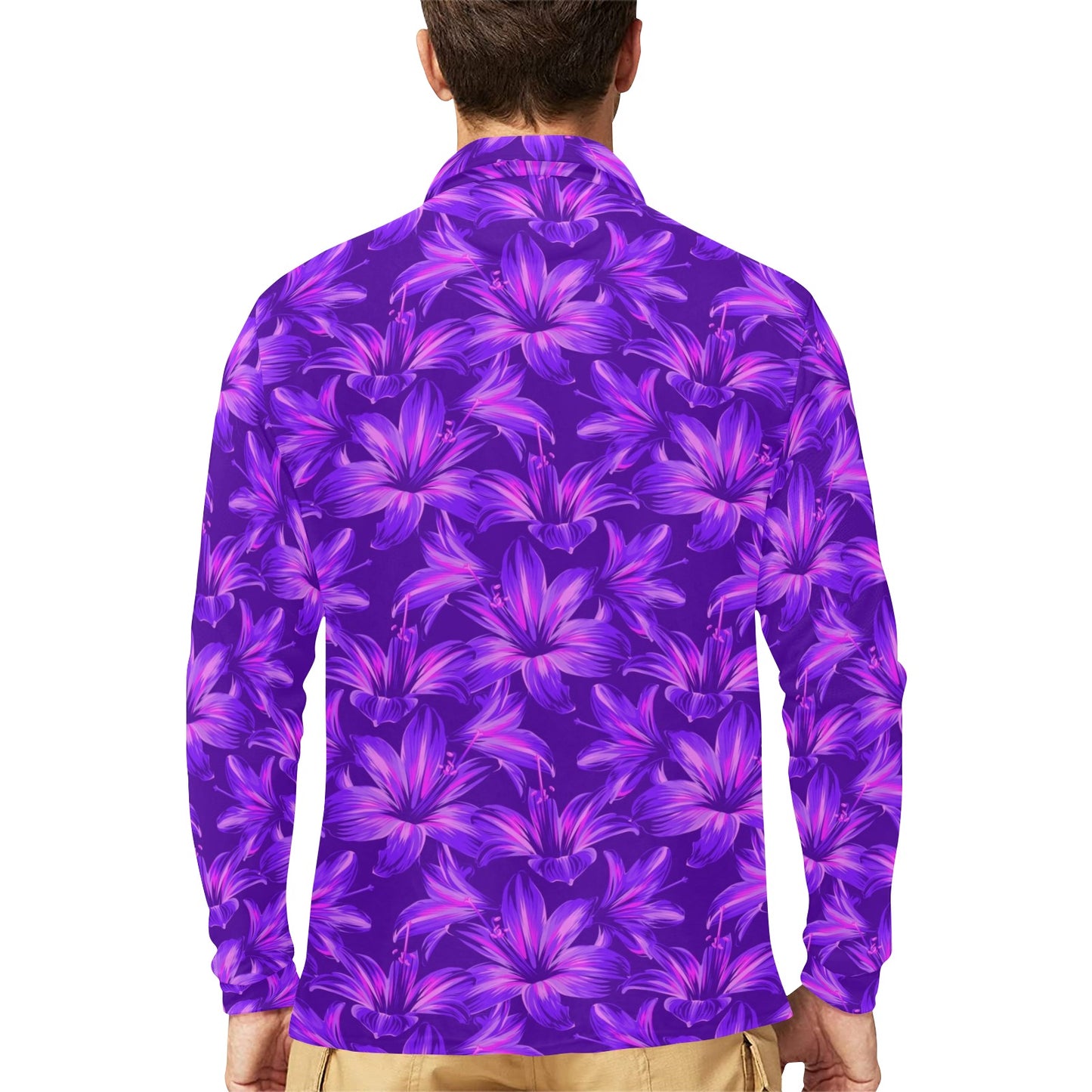 Amaryllis Pattern Print Design AL03 Long Sleeve Polo Shirt For Men's