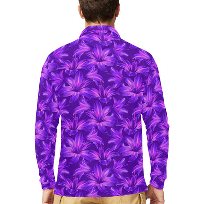 Amaryllis Pattern Print Design AL03 Long Sleeve Polo Shirt For Men's