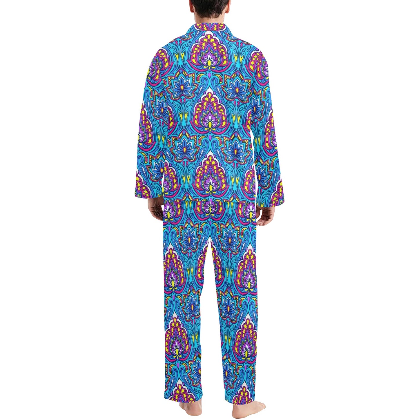 lotus Boho Pattern Print Design LO010 Men's Long Pajama Set