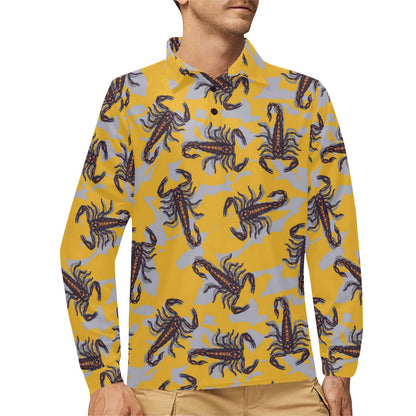Scorpion Pattern Print Design 01 Long Sleeve Polo Shirt For Men's