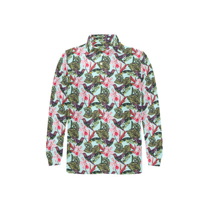 Hummingbird Cute Themed Print Long Sleeve Polo Shirt For Men's