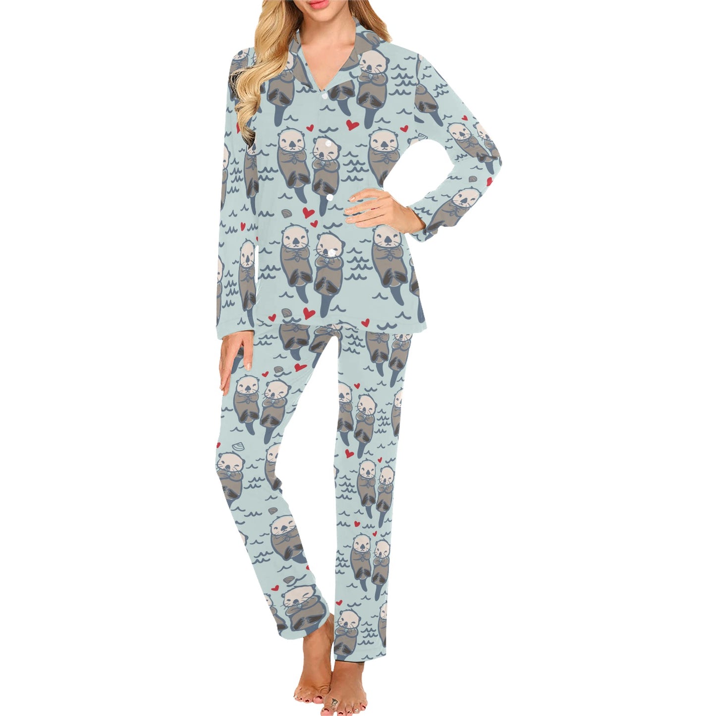 Sea Otter Pattern Print Design 03 Women's Long Pajama Set