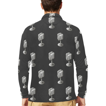 Microphone Vintage Pattern Print Design 01 Long Sleeve Polo Shirt For Men's