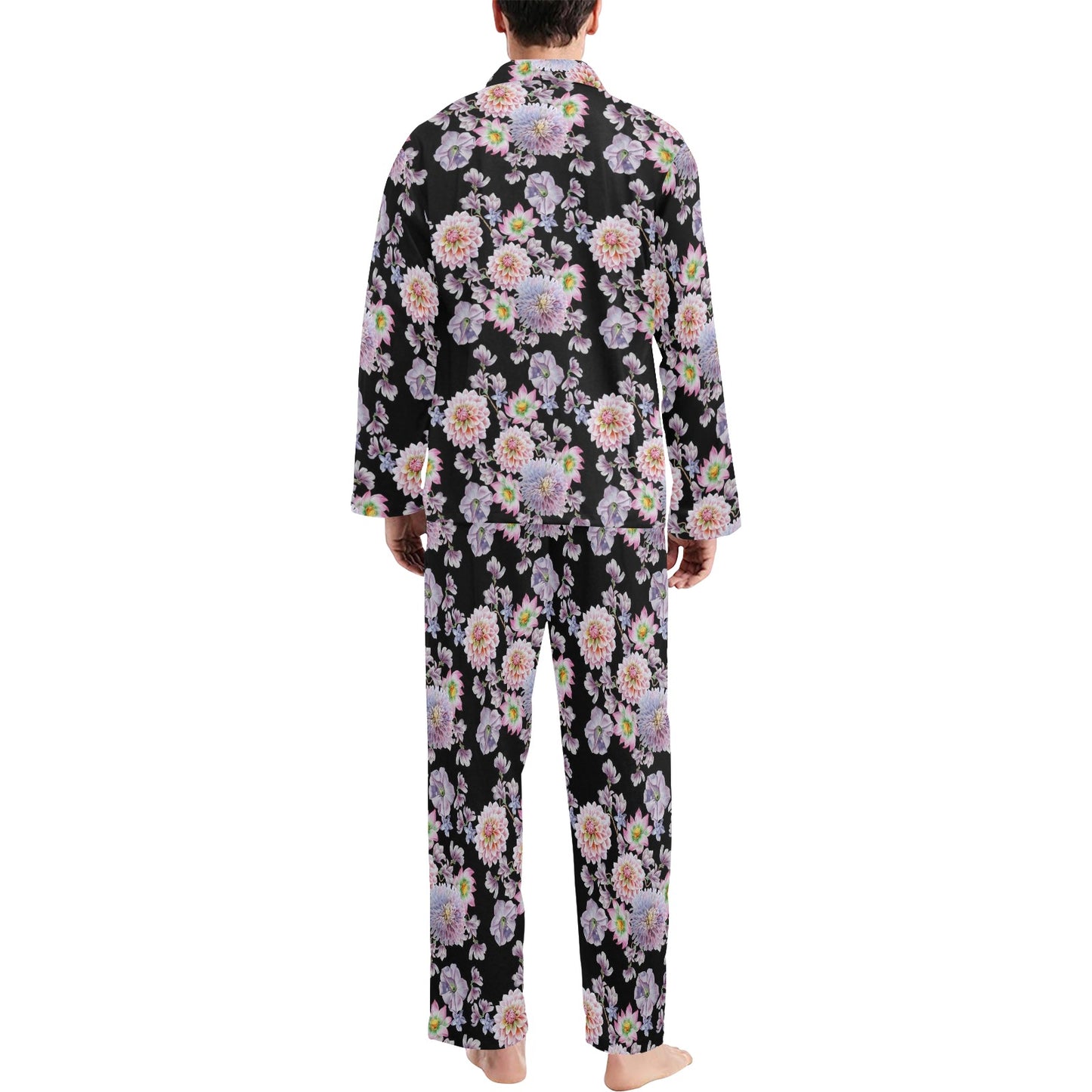 Dahlia Pattern Print Design DH012 Men's Long Pajama Set