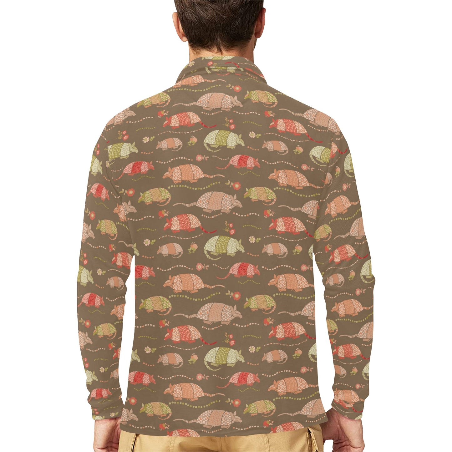 Armadillo Pattern Print Design 04 Long Sleeve Polo Shirt For Men's