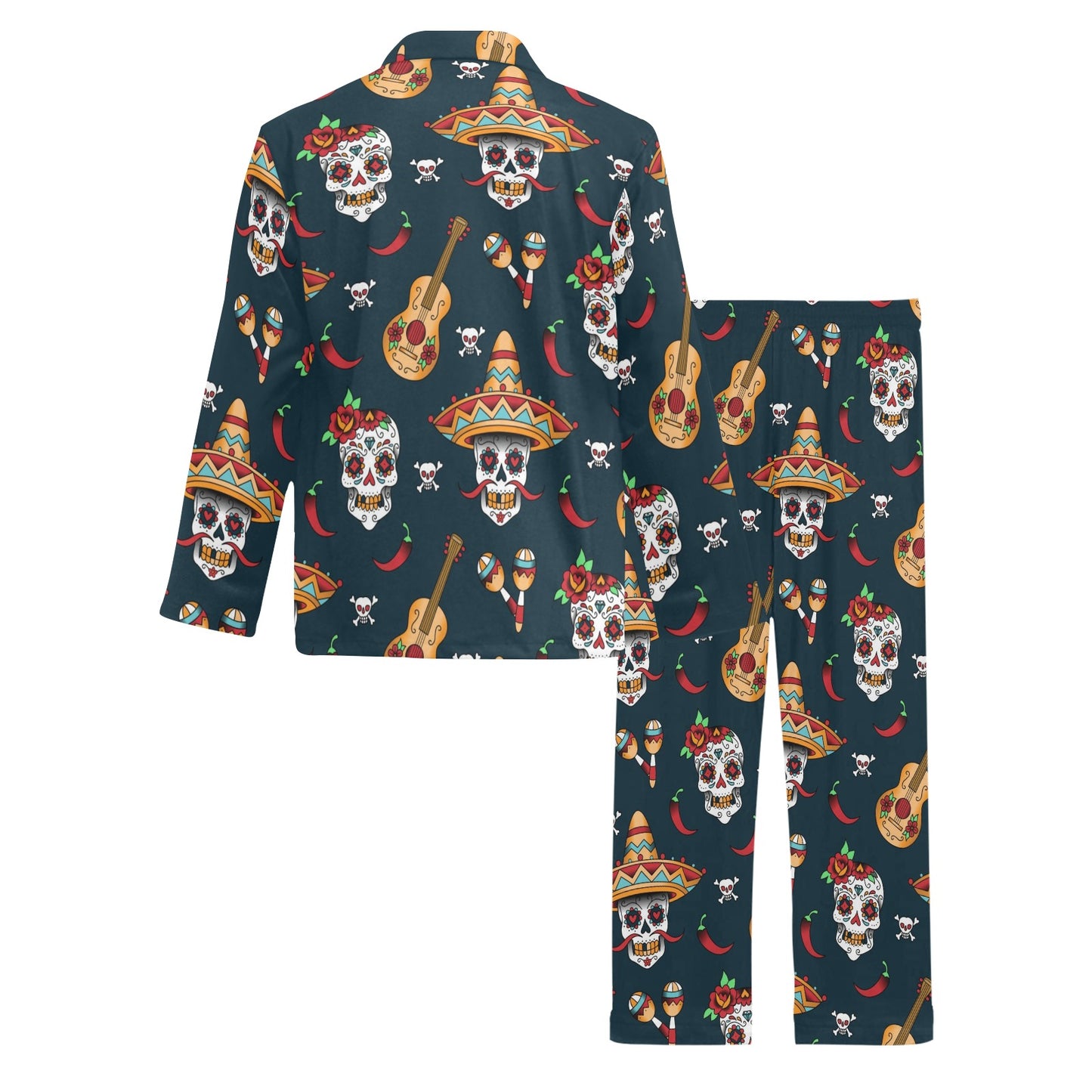 sugar skull Mexican Men's Long Pajama Set