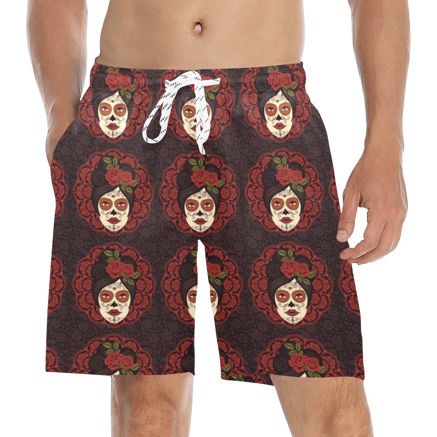 Day of the Dead Mexican Girl Men's Swim Trunks Beach Shorts