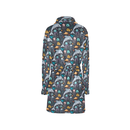 Underwater Dolphin Print Design LKS304 Women's Fleece Robe
