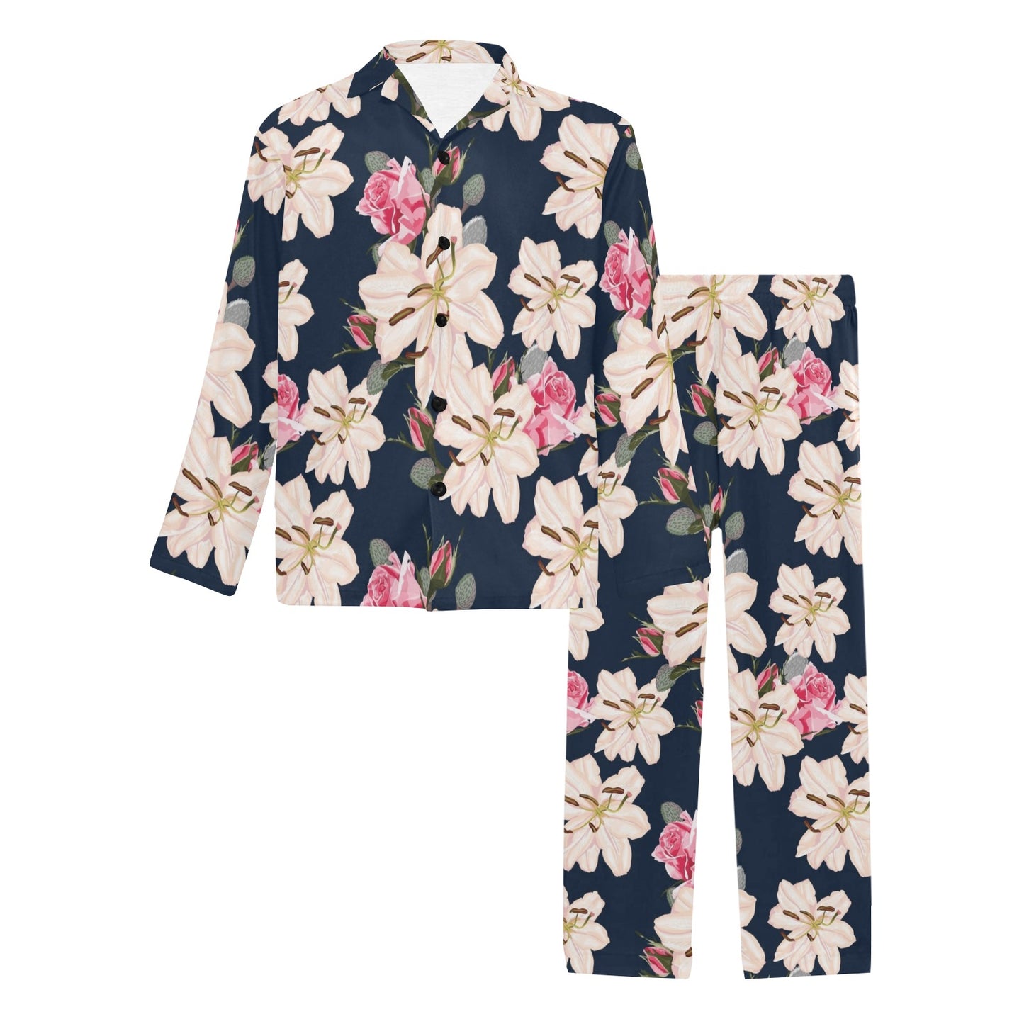 Lily Pattern Print Design LY04 Men's Long Pajama Set