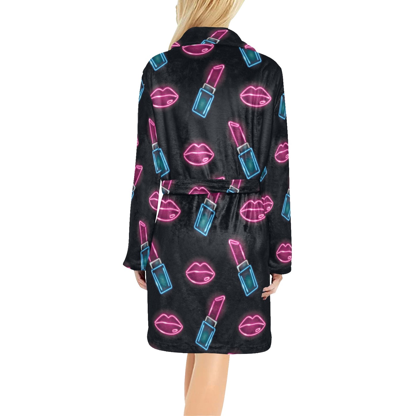 Lipstick Color Neon Pattern Print Design 03 Women's Fleece Robe