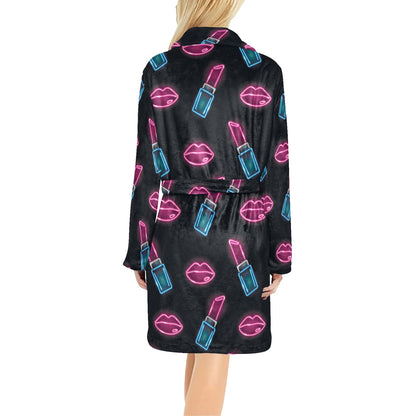 Lipstick Color Neon Pattern Print Design 03 Women's Fleece Robe