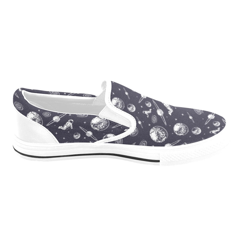 Space Astronaut Print Design LKS302 White Slip Ons Canvas Women's Shoes