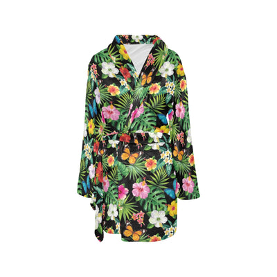 Hibiscus With Butterfly Print Design LKS305 Women's Fleece Robe