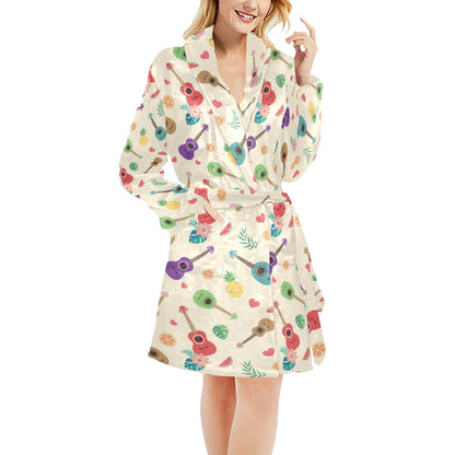 Ukulele Pattern Print Design 01 Women's Fleece Robe
