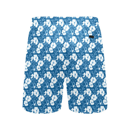 Hibiscus Blue Flower Hawaiian Print Men's Swim Trunks Beach Shorts