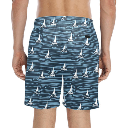 Sailboat Print Design LKS303 Men's Swim Trunks Beach Shorts