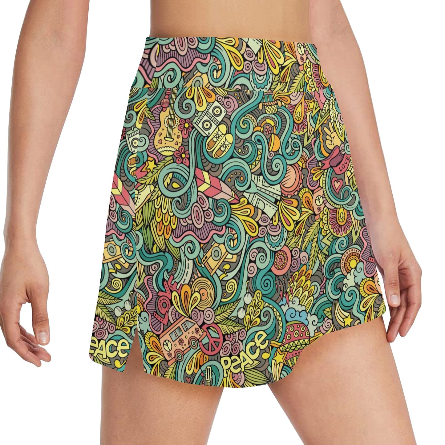 Hippie Print Design LKS302 Women's Golf Skirt with Pocket
