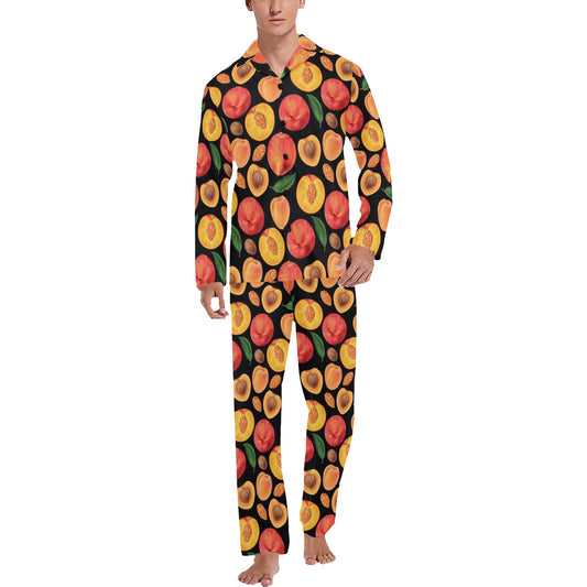Peach Pattern Print Design A02 Men's Long Pajama Set